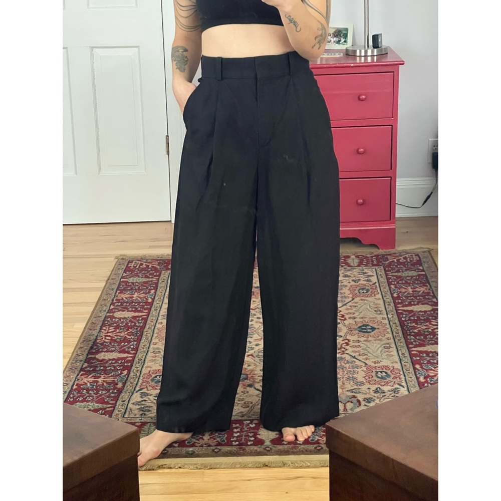 COS Black Wide-Leg High Waist Pleated Trousers size 4